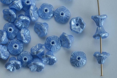 Flower Cup Blue Alabaster Pastel Lt Sapphire 02010-25014 Czech Glass Bead x 25